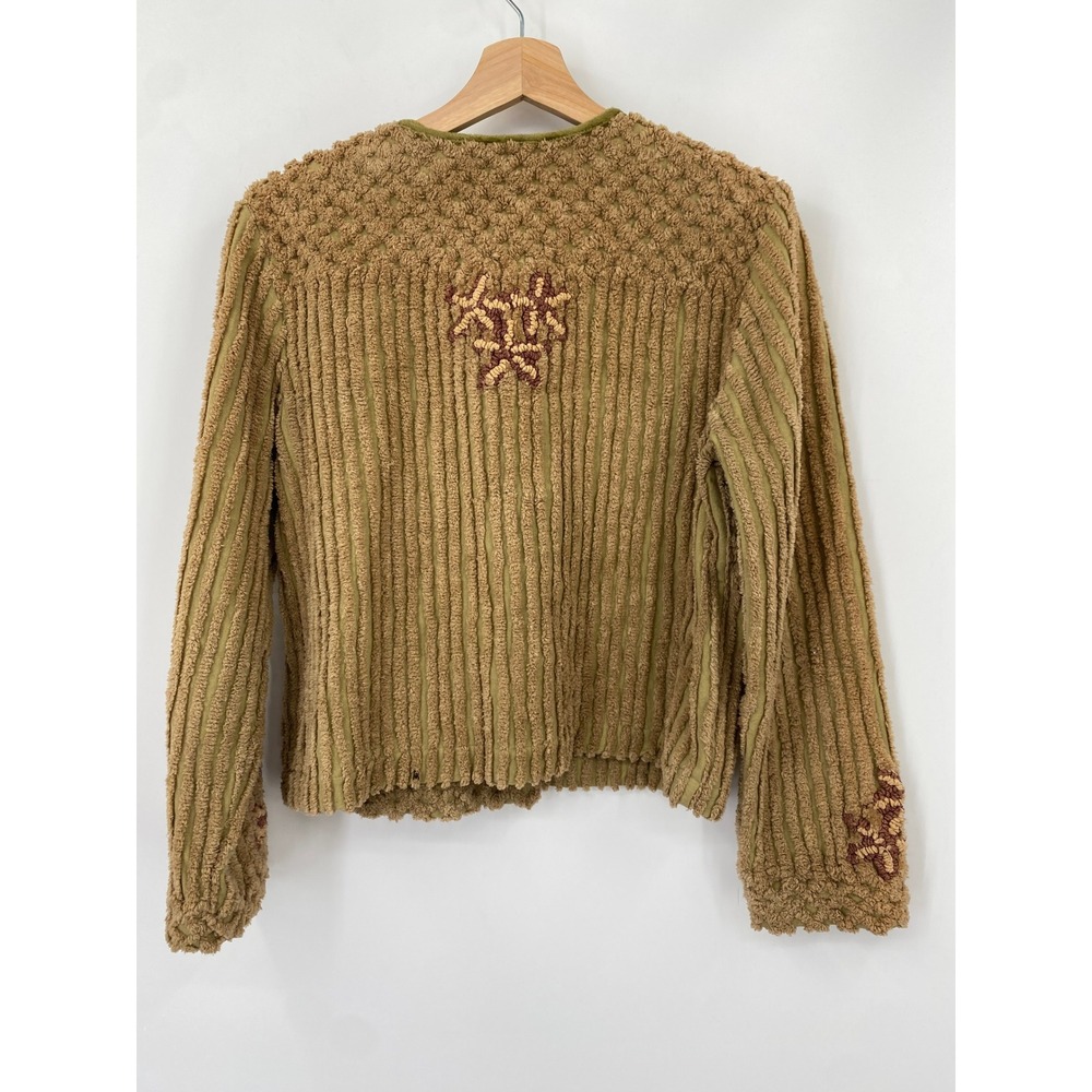 Vintage Sandy Starkman Cardigan Jacket Small Green Embroidered Chenille Floral - Picture 4 of 4